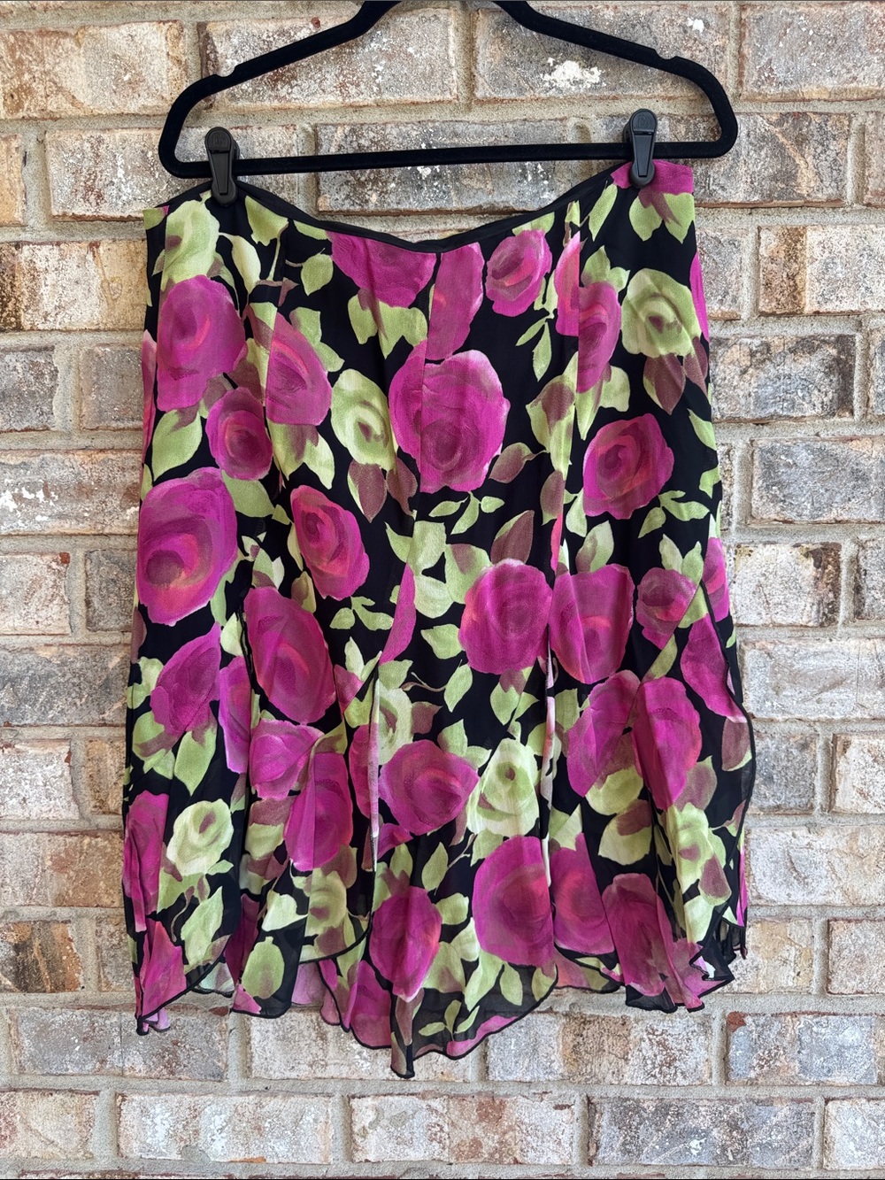 Karen Kane Black Skirt with Pink & Lime Floral Print